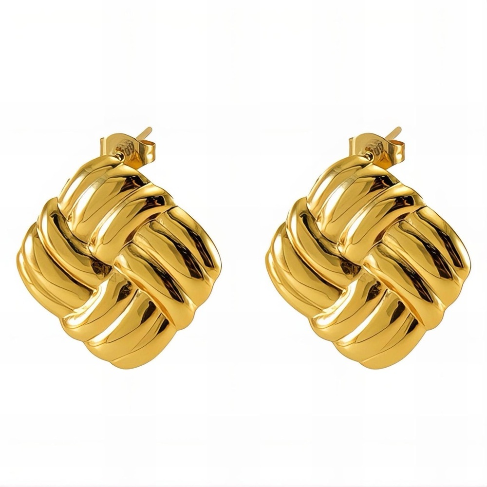 Gold Geometric Woven Earrings - Picture 2 of 2